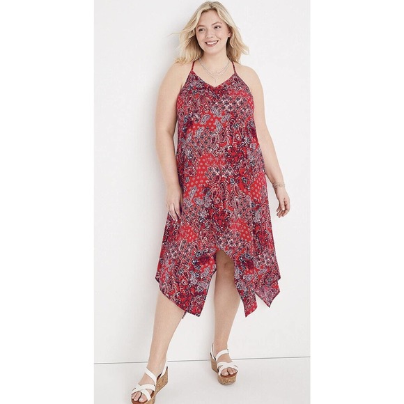 New Maurices Womans Sz 1X Plus Red Paisley Halter Midi Dress NWT - Picture 1 of 10